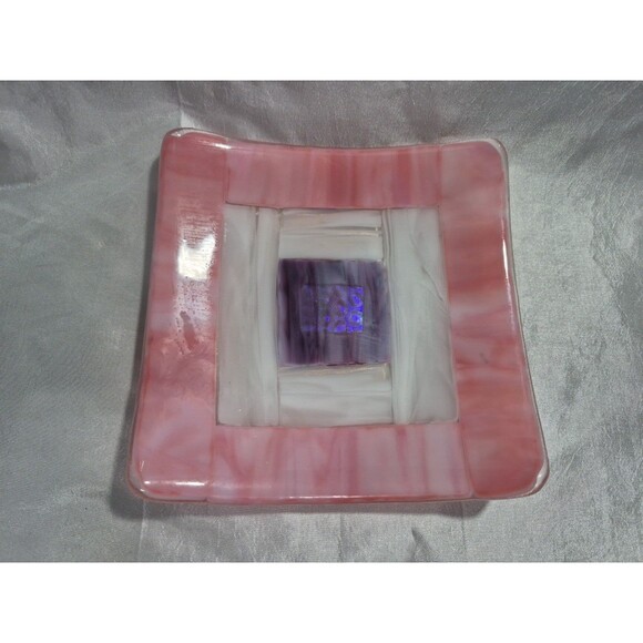 Small Fused Glass Square Trinket Dish 5.5" X 5.5" - Picture 5 of 13